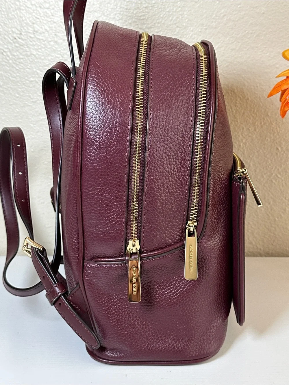 NWT Michael Kors Adina Merlot Leather MD Backpack with Gold Hardware - Picture 6 of 14